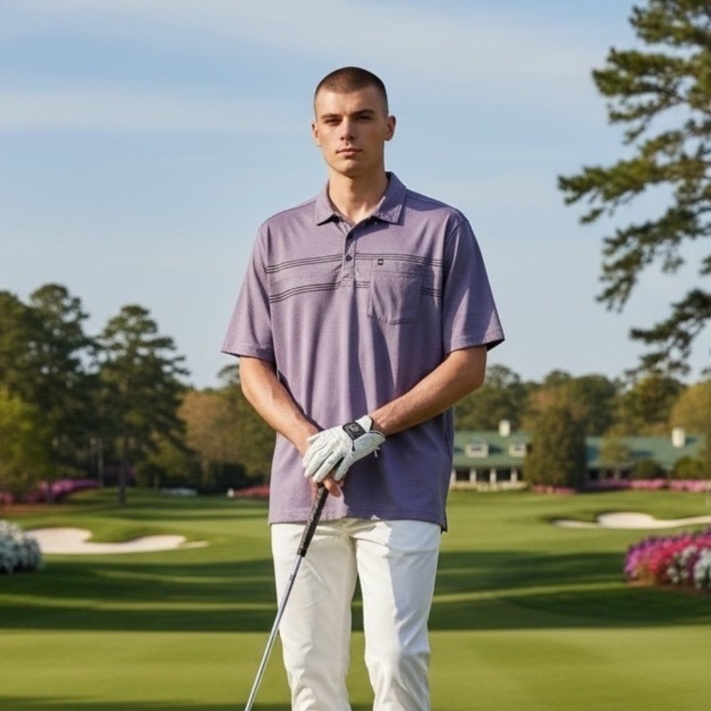 Travis Mathew Men's Pique Pima Cotton Blend Short Sleeve Polo Shirt Purple Large